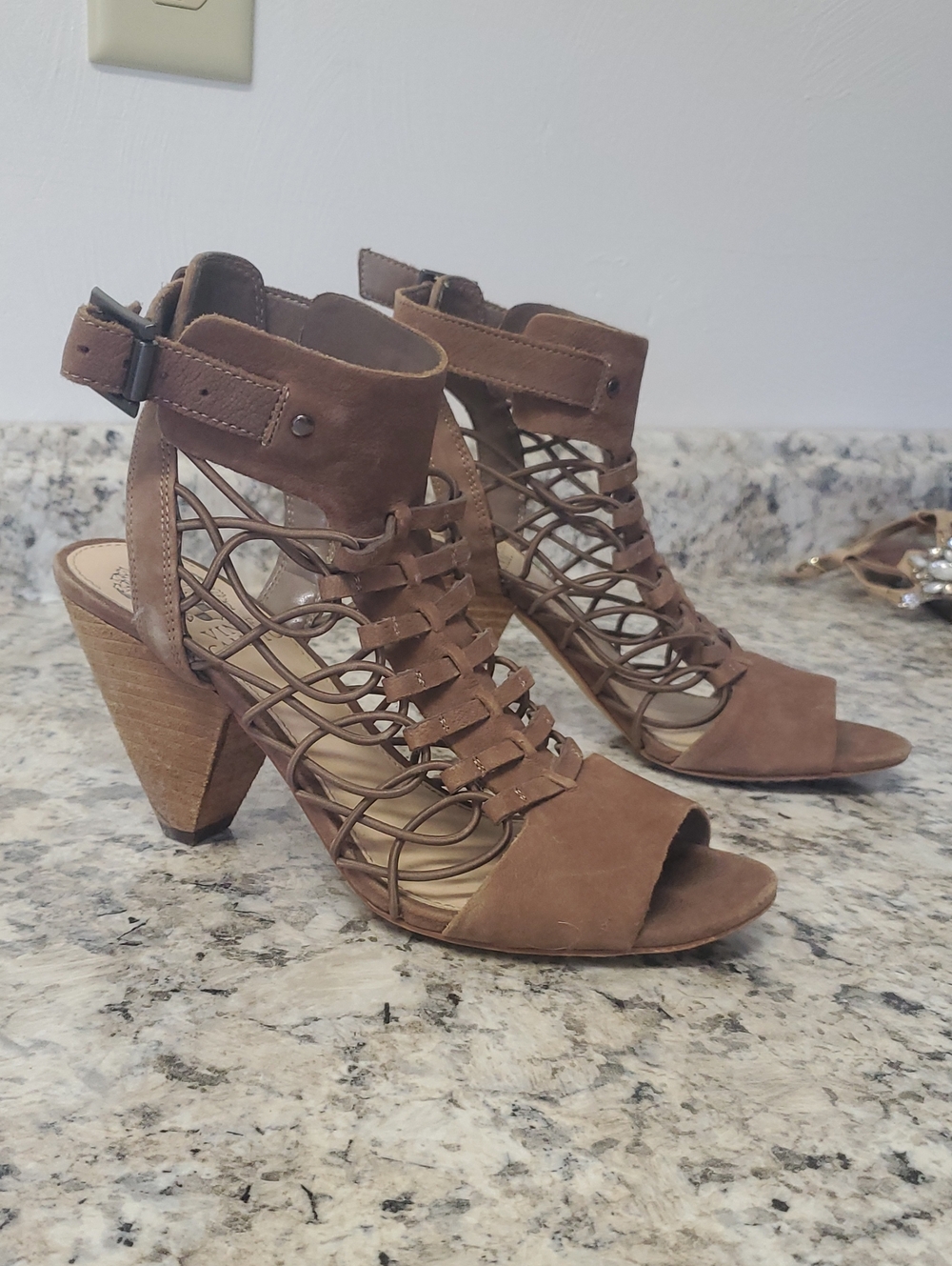 VINCE CAMUTO Brown Strappy High Heel Sandals , Size 6